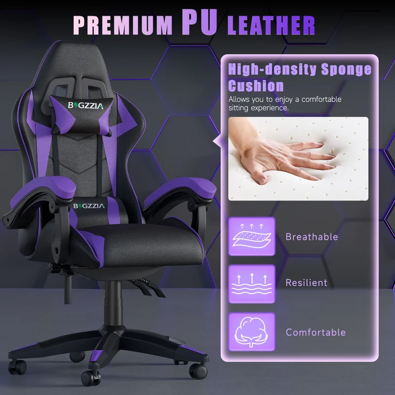 Bürostuhl Gaming Stuhl Sessel Ergonomischer Gamer Stuhl, Bürostuhl mit Kopfstütze und Lendenkissen