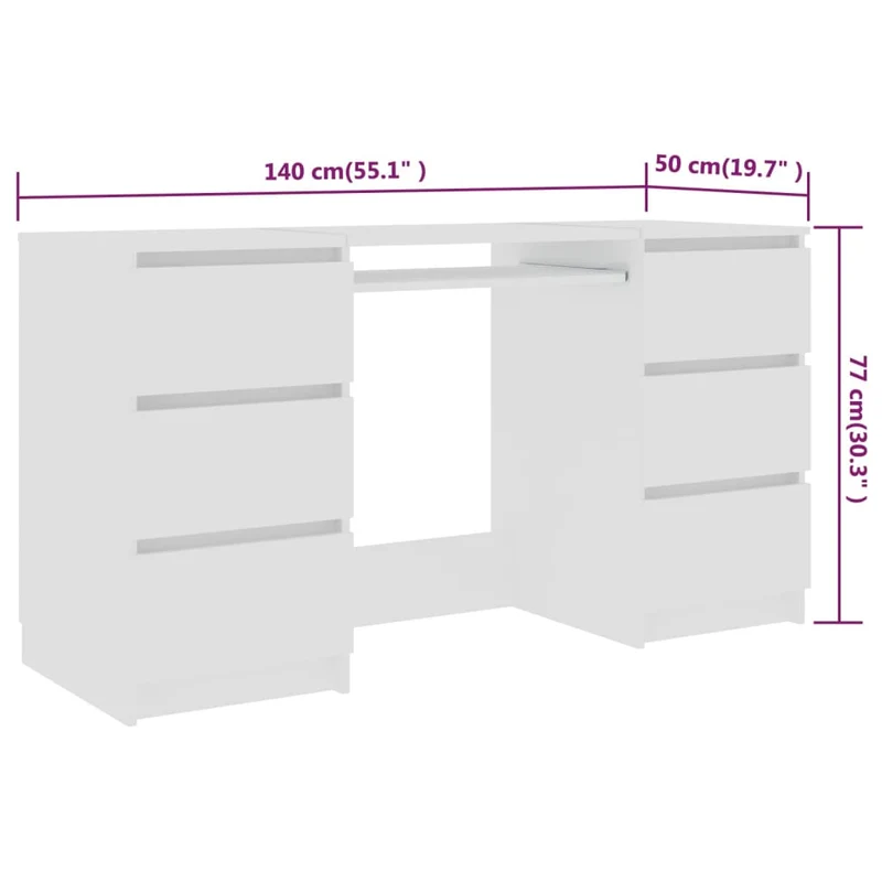 vidaXL - Schreibtisch, Computertisch, Schreibtisch Weiß, Schreibtisch Holz, 140x50x77 cm, Schreibtisch mit Schubladen, 6 Schubladen, Holzwerkstoff