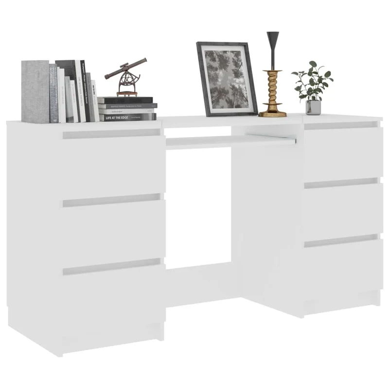 vidaXL - Schreibtisch, Computertisch, Schreibtisch Weiß, Schreibtisch Holz, 140x50x77 cm, Schreibtisch mit Schubladen, 6 Schubladen, Holzwerkstoff