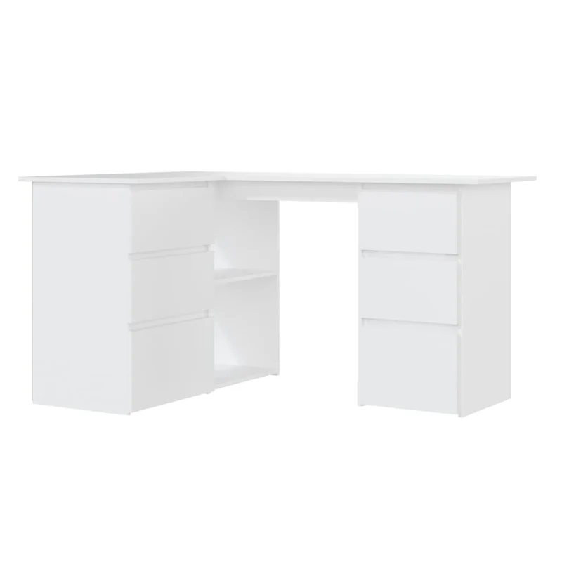 vidaXL – Eckschreibtisch mit 4 Schubladen und 4 Einlegeböden, 145 × 100 × 76 cm, Holzwerkstoff, Weiß
