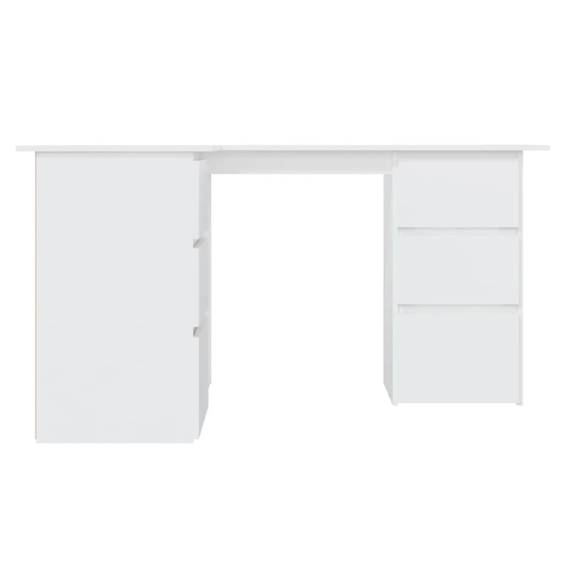 vidaXL – Eckschreibtisch mit 4 Schubladen und 4 Einlegeböden, 145 × 100 × 76 cm, Holzwerkstoff, Weiß