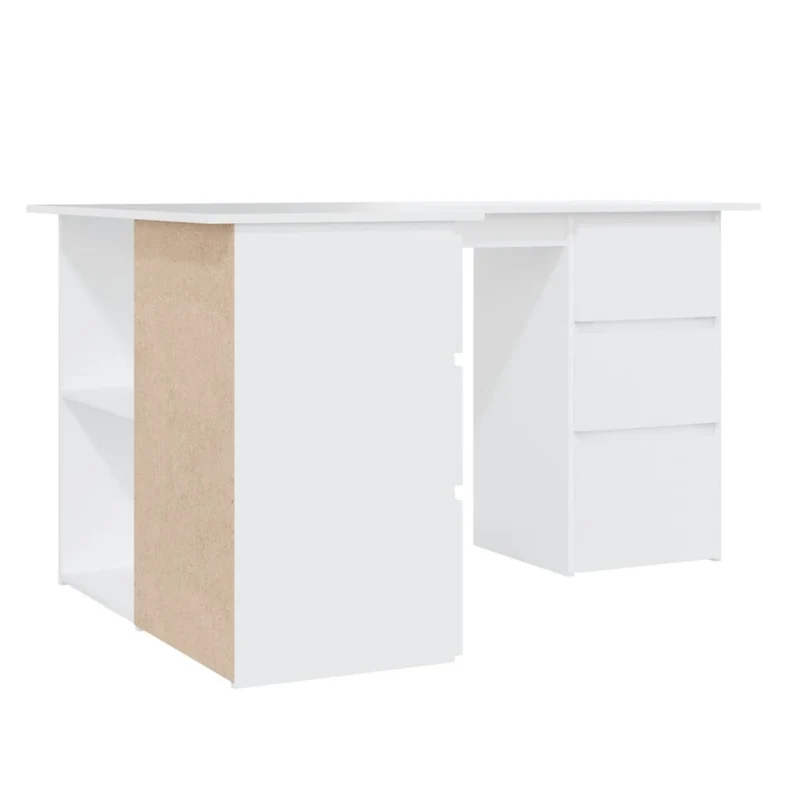 vidaXL – Eckschreibtisch mit 4 Schubladen und 4 Einlegeböden, 145 × 100 × 76 cm, Holzwerkstoff, Weiß
