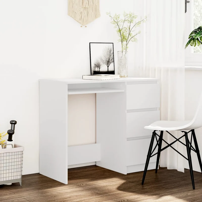 vidaXL – Schreibtisch mit 3 Schubladen, 90 × 45 × 76 cm, Holzwerkstoff, Weiß