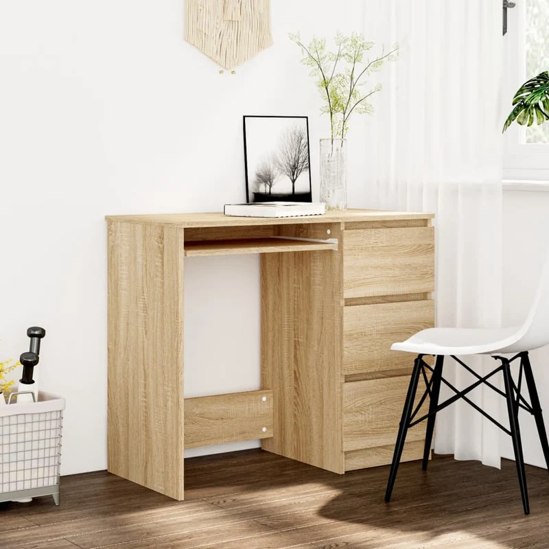 vidaXL – Schmaler Schreibtisch mit 3 Schubladen, 90 × 45 × 76 cm, Holzwerkstoff, Sonoma-Eiche
