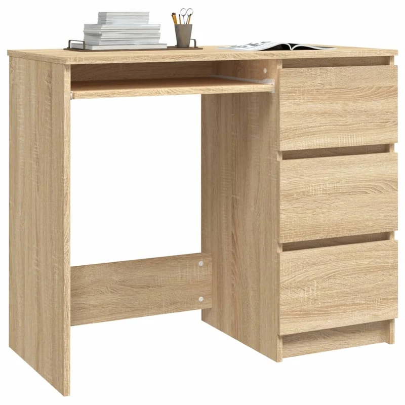 vidaXL – Schmaler Schreibtisch mit 3 Schubladen, 90 × 45 × 76 cm, Holzwerkstoff, Sonoma-Eiche