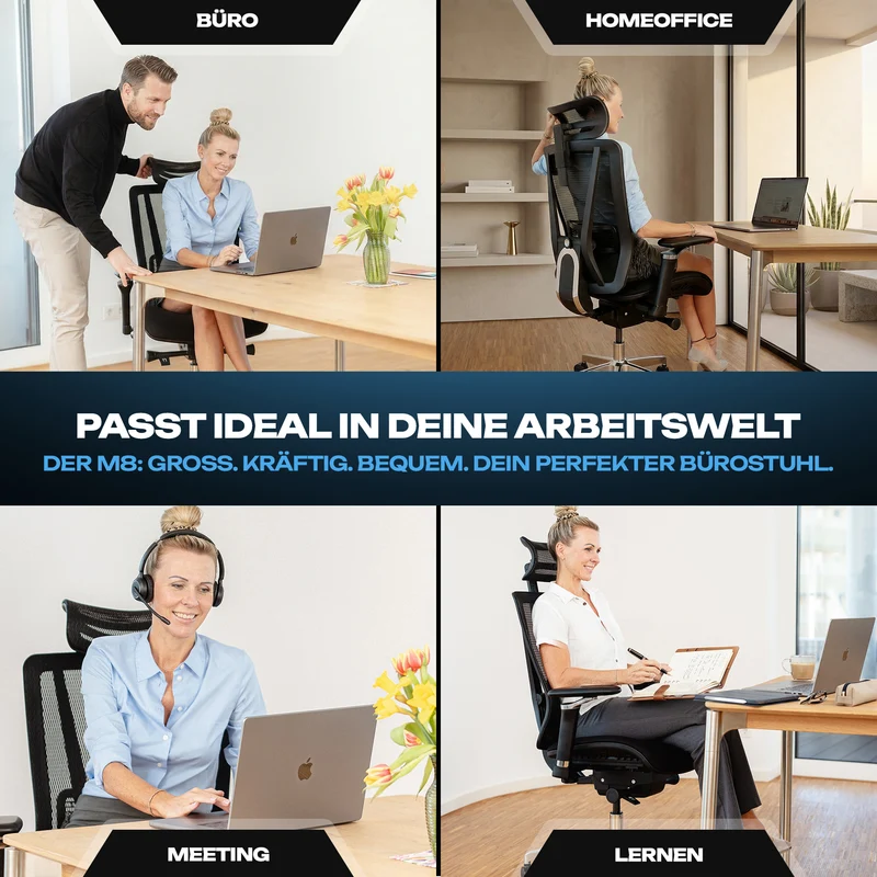 VALKENSTOL M8 - Premium ergonomischer Bürostuhl für große Nutzer bis 2,00 m