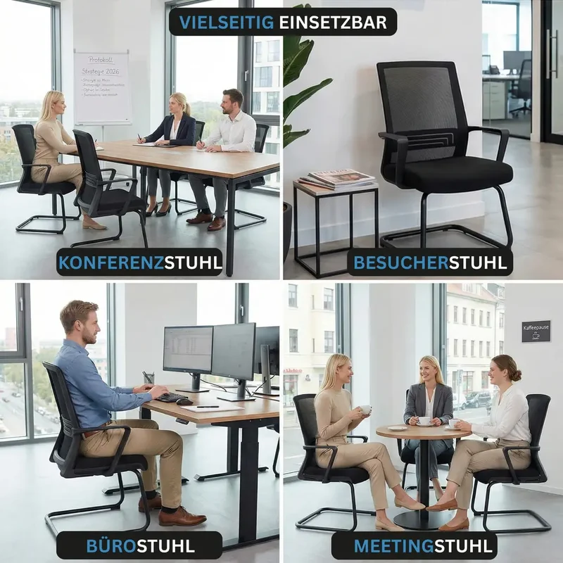 VALKENSTOL K1 - Konferenzstuhl Freischwinger Schwarz mit Armlehne
