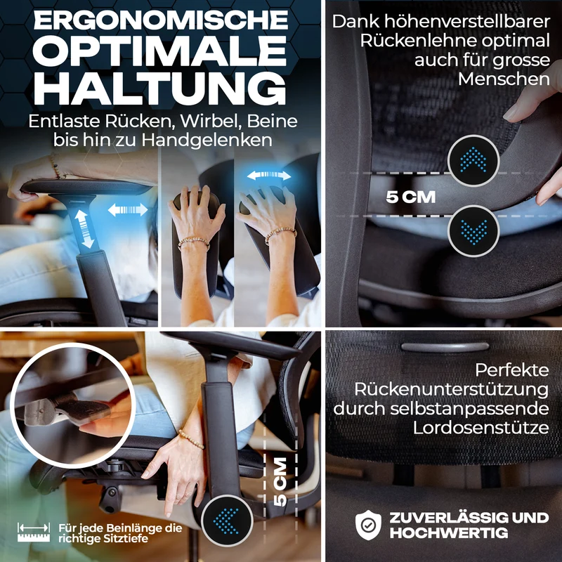 VALKENSTOL M6 - Premium Ergonomischer Bürostuhl bis 1,95 m