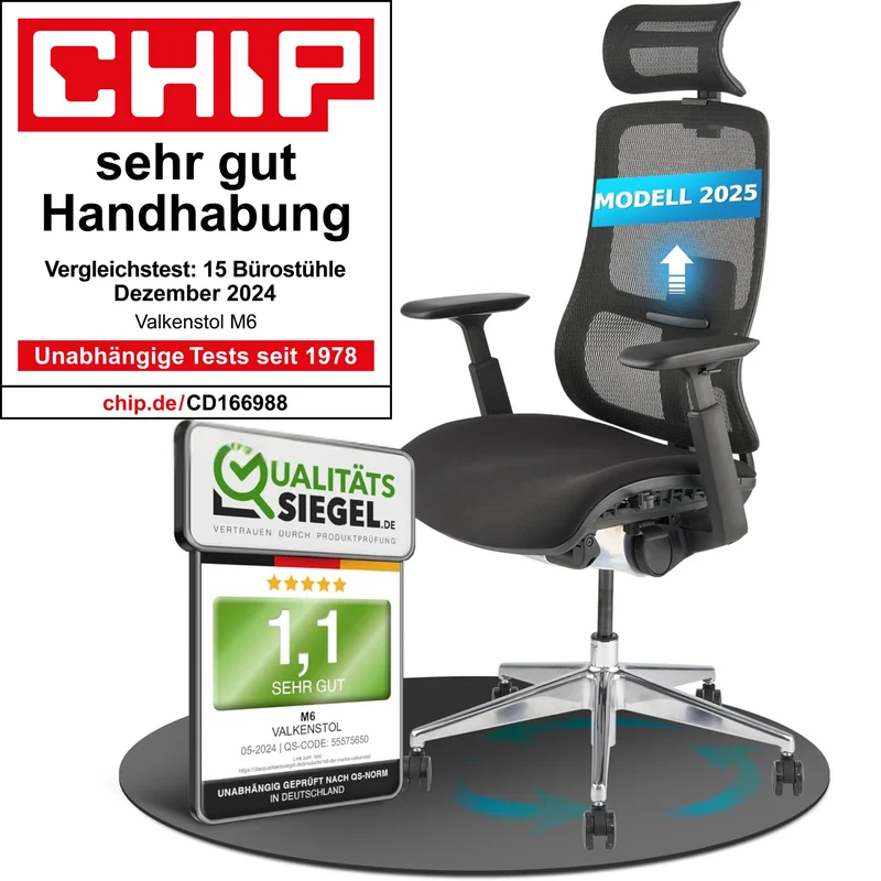 VALKENSTOL M6 - Premium Ergonomischer Bürostuhl bis 1,95 m