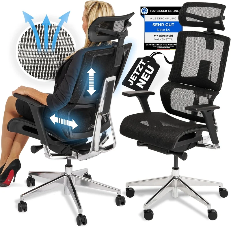 VALKENSTOL M7 - High-End Business Bürostuhl mit adaptiver Lordosenstütze