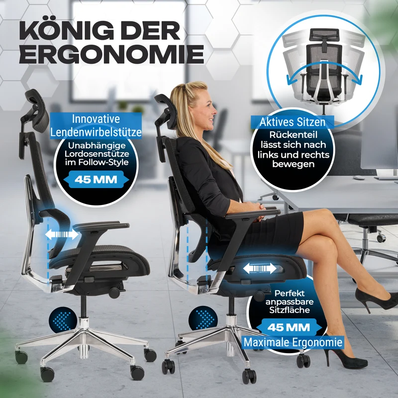 VALKENSTOL M7 - High-End Business Bürostuhl mit adaptiver Lordosenstütze