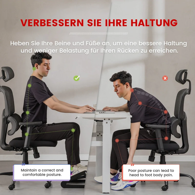 Verstellbare, ergonomische Fußstütze unter dem Tisch