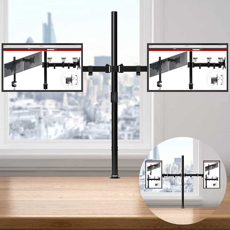 Duronic DMT152 Monitorarm | Monitorständer für 2 Monitore bis 27 Zoll | VESA 75/100 | Belastbarkeit 8kg | Höhenverstellbar | Neigbar -90° bis +35° | Drehbar 360° | Monitorhalterung aus Stahl