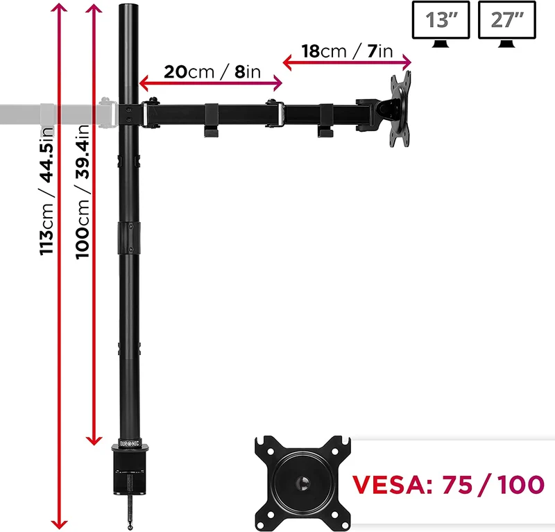 Duronic DMT152 Monitorarm | Monitorständer für 2 Monitore bis 27 Zoll | VESA 75/100 | Belastbarkeit 8kg | Höhenverstellbar | Neigbar -90° bis +35° | Drehbar 360° | Monitorhalterung aus Stahl