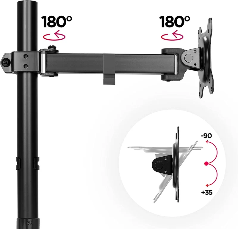 Duronic DMT152VX1 Monitorarm | Vertikale Monitor Halterung 2 Bildschirme bis 27" Zoll | 100 cm Stange | LCD LED Display bis 8 kg | Neigbar -90° bis +35° | Drehbar 360° | Monitorhalterung Arm