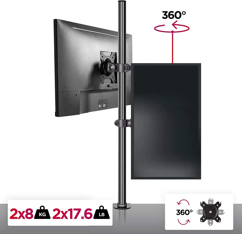 Duronic DM15V2 Monitorständer | Doppel-PC-Tischhalterung | Für Zwei 13-32 Zoll Bildschirme | Einstellbar | | VESA 75/100 | 8 kg pro Bildschirm | -15 °/+15 ° Neigung