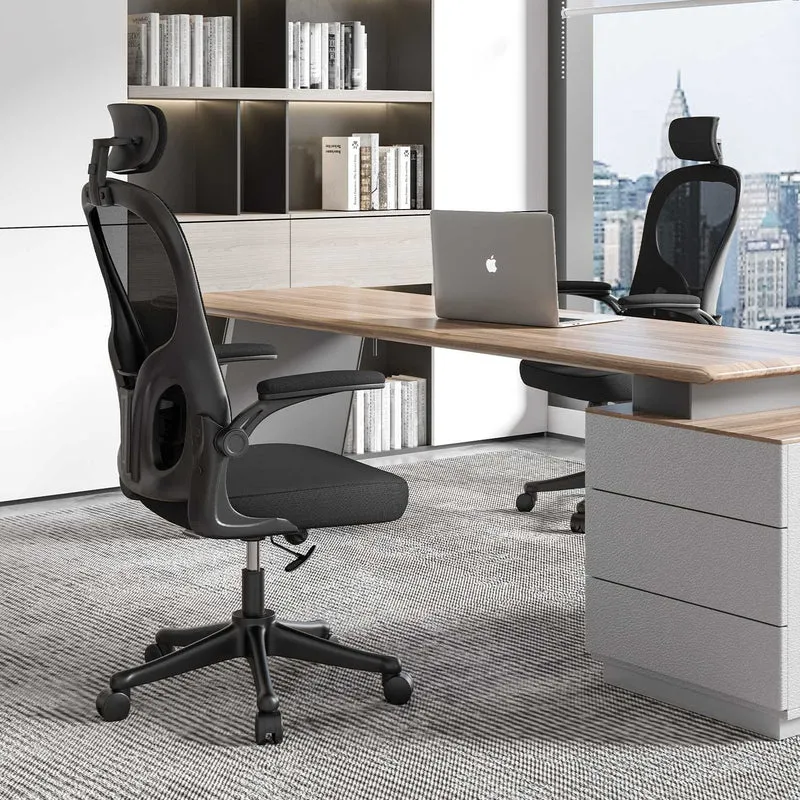 Bürostuhl Ergonomischer Schreibtischstuhl, Drehstuhl mit Verstellbarer Lordosenstütze, Kopfstütze und Armlehne, Rückenschonend, Bis 150kg