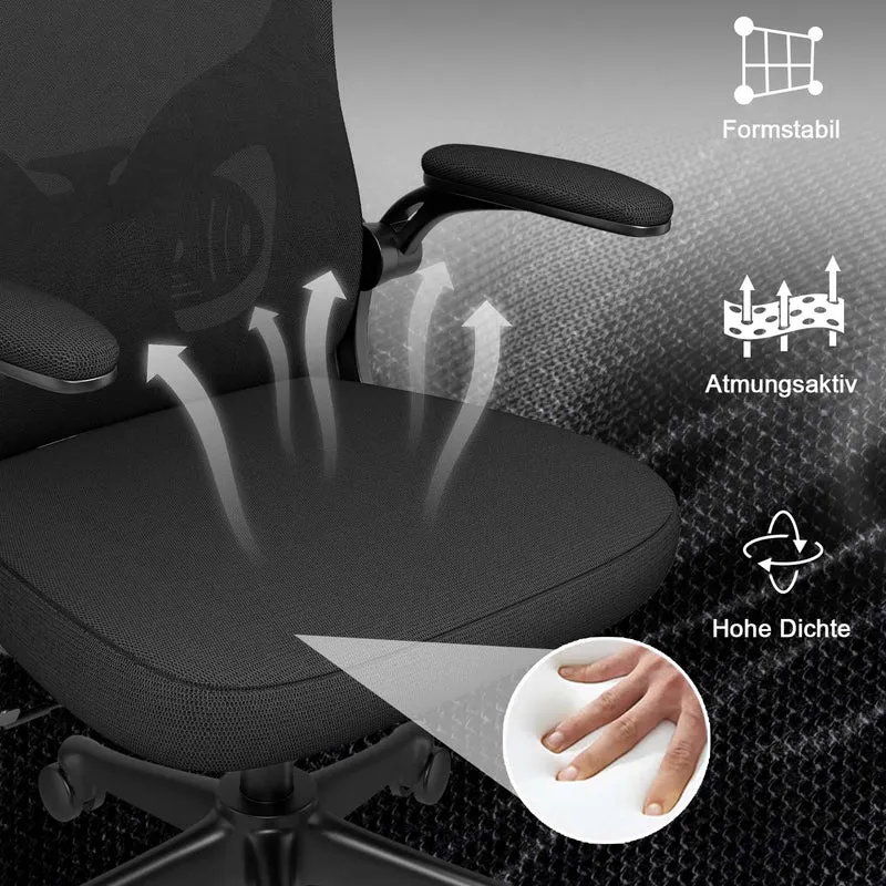 Bürostuhl Ergonomischer Schreibtischstuhl, Drehstuhl mit Verstellbarer Lordosenstütze, Kopfstütze und Armlehne, Rückenschonend, Bis 150kg
