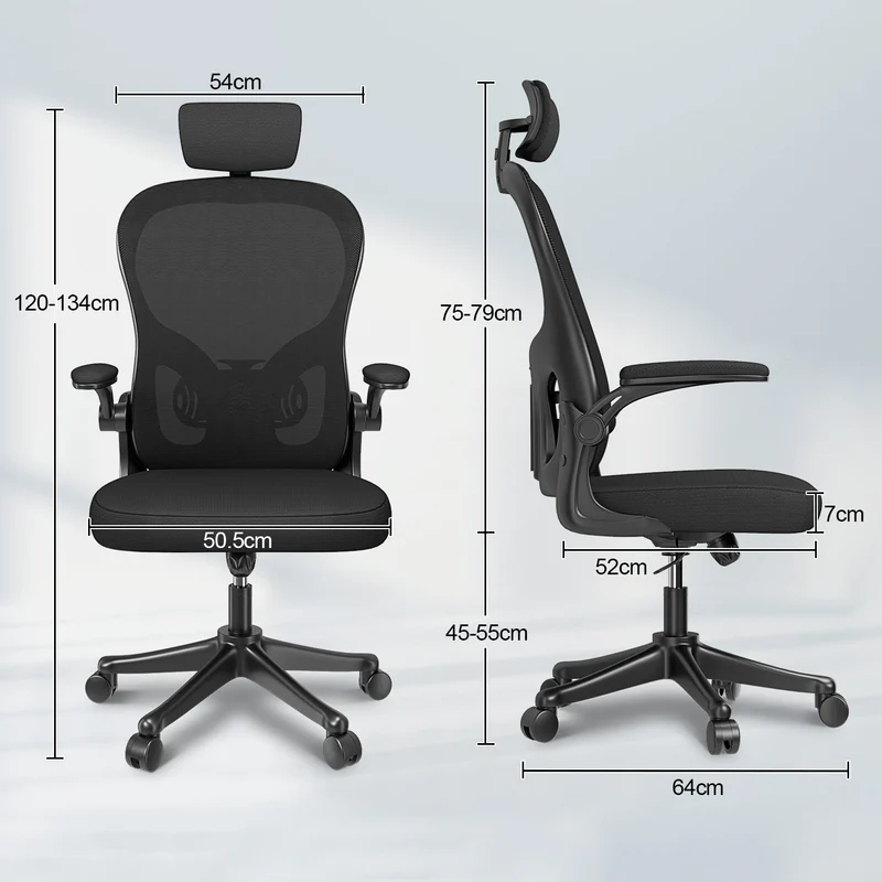 Bürostuhl Ergonomischer Schreibtischstuhl, Drehstuhl mit Verstellbarer Lordosenstütze, Kopfstütze und Armlehne, Rückenschonend, Bis 150kg