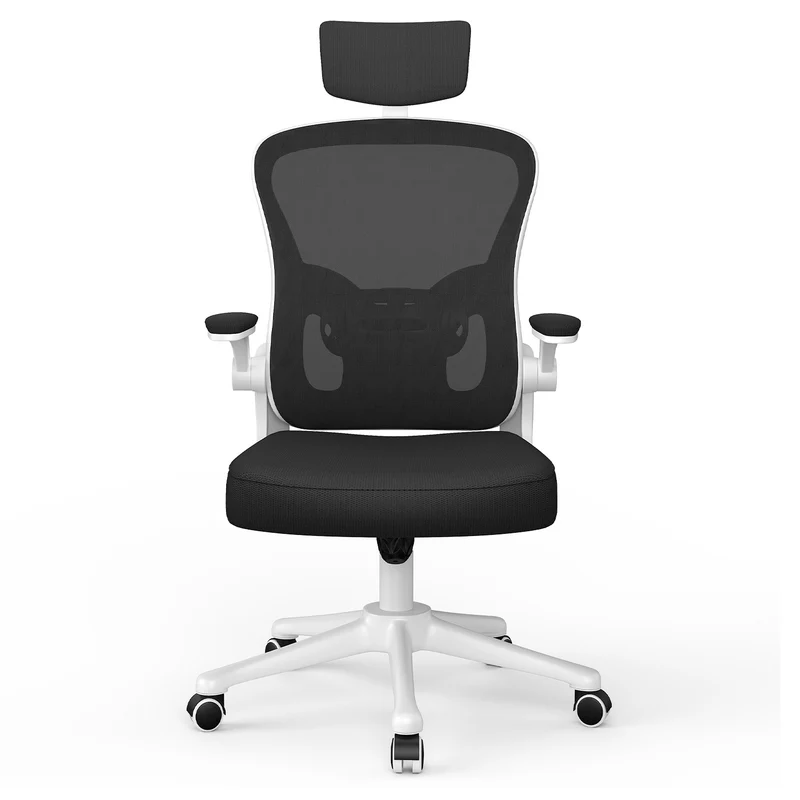 Bürostuhl Ergonomischer Schreibtischstuhl, Drehstuhl mit Verstellbarer Lordosenstütze, Kopfstütze und Armlehne, Rückenschonend, Bis 150kg