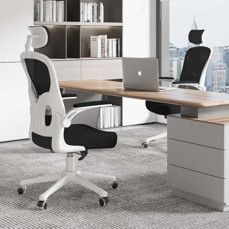 Bürostuhl Ergonomischer Schreibtischstuhl, Drehstuhl mit Verstellbarer Lordosenstütze, Kopfstütze und Armlehne, Rückenschonend, Bis 150kg