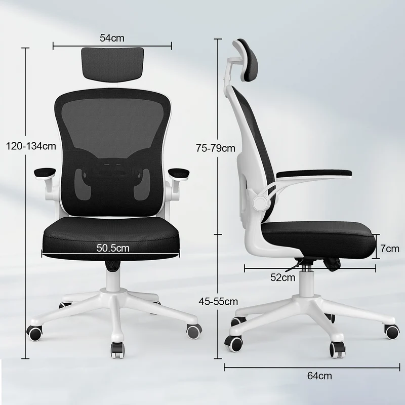 Bürostuhl Ergonomischer Schreibtischstuhl, Drehstuhl mit Verstellbarer Lordosenstütze, Kopfstütze und Armlehne, Rückenschonend, Bis 150kg