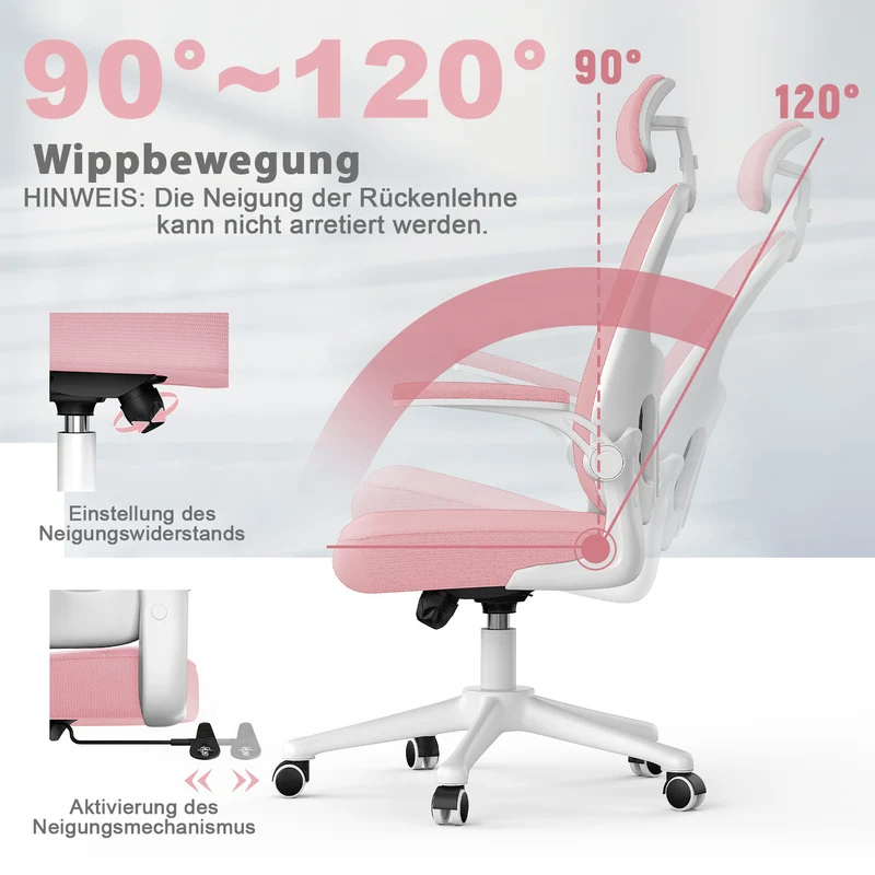 Bürostuhl Ergonomischer Schreibtischstuhl, Drehstuhl mit Verstellbarer Lordosenstütze, Kopfstütze und Armlehne, Rückenschonend, Bis 150kg