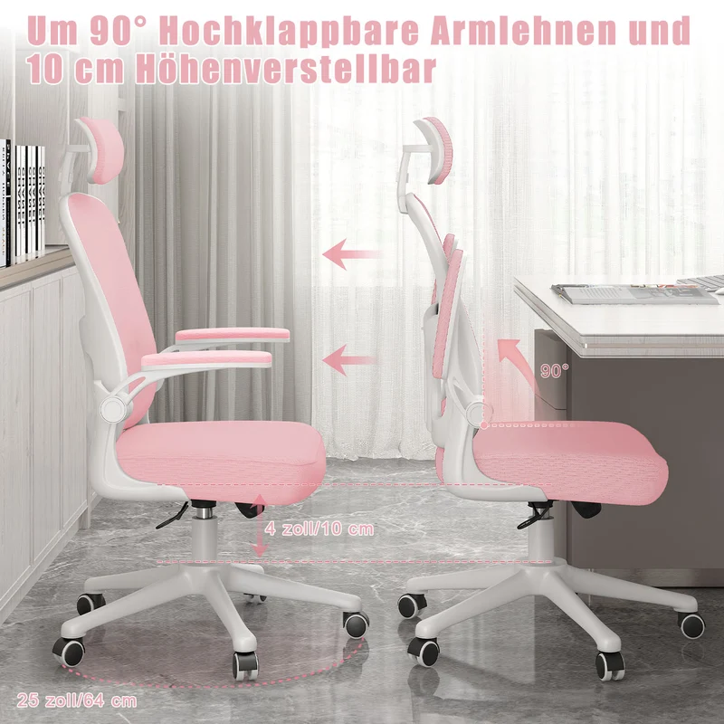 Bürostuhl Ergonomischer Schreibtischstuhl, Drehstuhl mit Verstellbarer Lordosenstütze, Kopfstütze und Armlehne, Rückenschonend, Bis 150kg