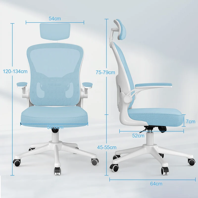 Bürostuhl Ergonomischer Schreibtischstuhl, Drehstuhl mit Verstellbarer Lordosenstütze, Kopfstütze und Armlehne, Rückenschonend, Bis 150kg
