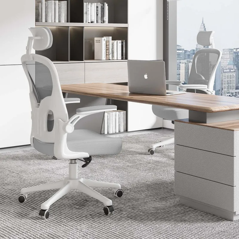Bürostuhl Ergonomischer Schreibtischstuhl, Drehstuhl mit Verstellbarer Lordosenstütze, Kopfstütze und Armlehne, Rückenschonend, Bis 150kg