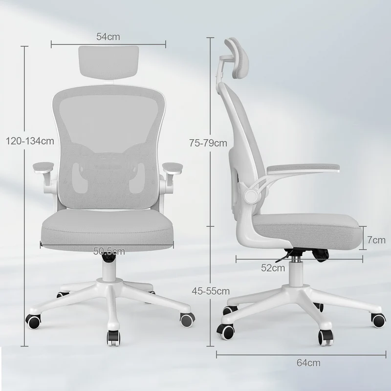 Bürostuhl Ergonomischer Schreibtischstuhl, Drehstuhl mit Verstellbarer Lordosenstütze, Kopfstütze und Armlehne, Rückenschonend, Bis 150kg
