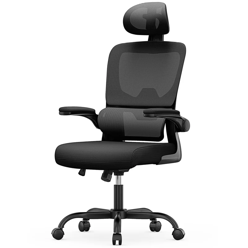 Bürostuhl Ergonomischer Schreibtischstuhl, Drehstuhl mit Verstellbarer Lordosenstütze, Kopfstütze und Armlehne, Rückenschonend, Bis 150kg