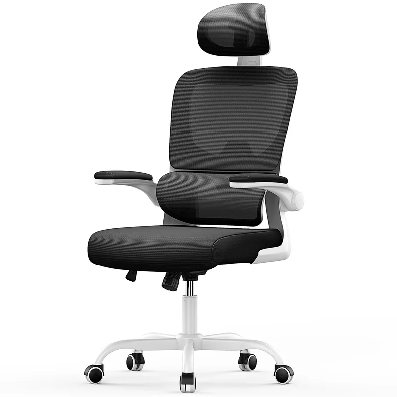 Bürostuhl Ergonomischer Schreibtischstuhl, Drehstuhl mit Verstellbarer Lordosenstütze, Kopfstütze und Armlehne, Rückenschonend, Bis 150kg