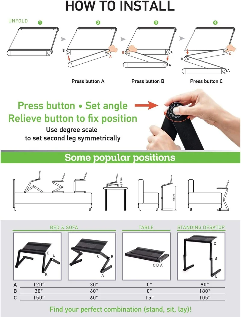 WonderWorker Nobel - Laptoptisch, Betttisch, Laptoptisch Höhenverstellbar, Laptopständer Höhenverstellbar, Laptoptisch Bett, Laptoptisch Sofa