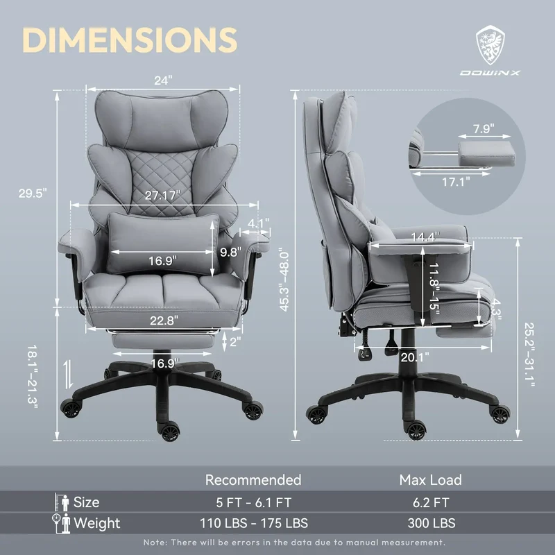Dowinx Leather Sofa Chair LS-66BG103 Grey ((90-135° Tilt Locking Function))