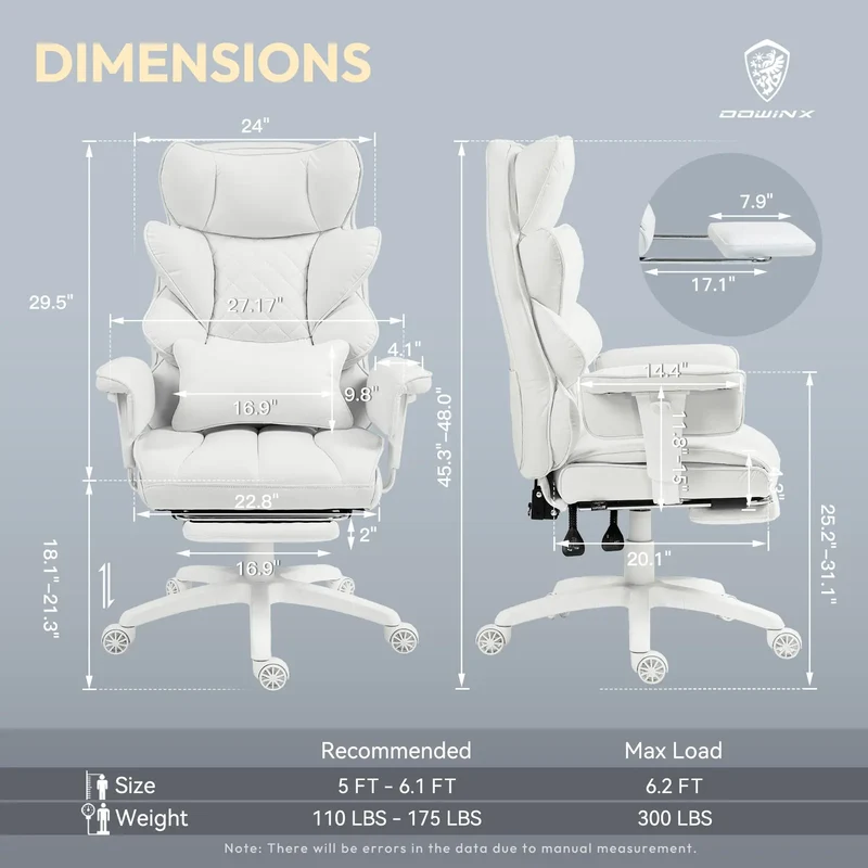 Dowinx Fabric Sofa Chair LS-66BG1B04 White ((90-135° Tilt Locking Function))