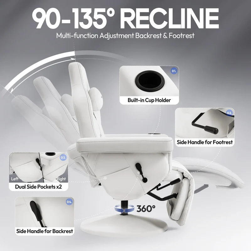 Dowinx Recliner Chair with Massage Lumbar LS-66D3A White