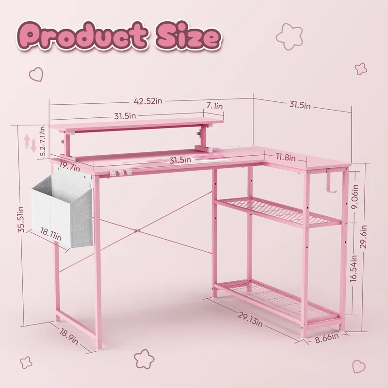 Dowinx L-Shaped Cute Gaming Desk LS-GDEQ (Pink)