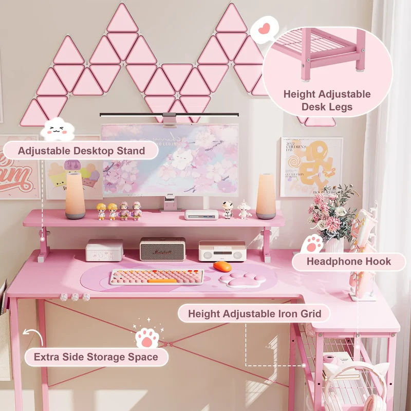 Dowinx L-Shaped Cute Gaming Desk LS-GDEQ (Pink)