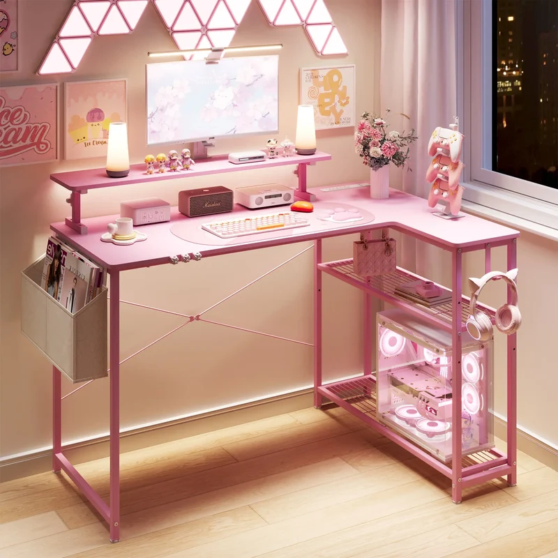 Dowinx L-Shaped Cute Gaming Desk LS-GDEQ (Pink)