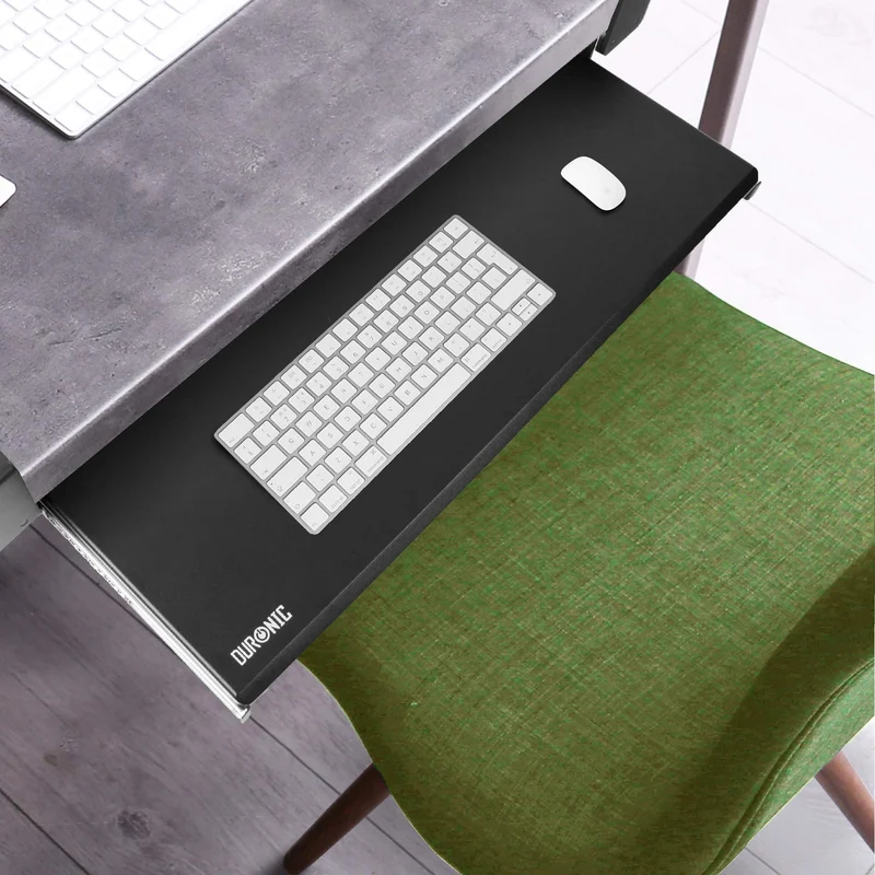 Duronic DKTPX1 Tastaturauszug | Tastaturschublade 68 cm breit 28 cm lang | Tastaturhalterung mit Klemmen | Mit Kabelführung | Tastaturablage für Keyboard und Maus | Erweiterung für Schreibtisch