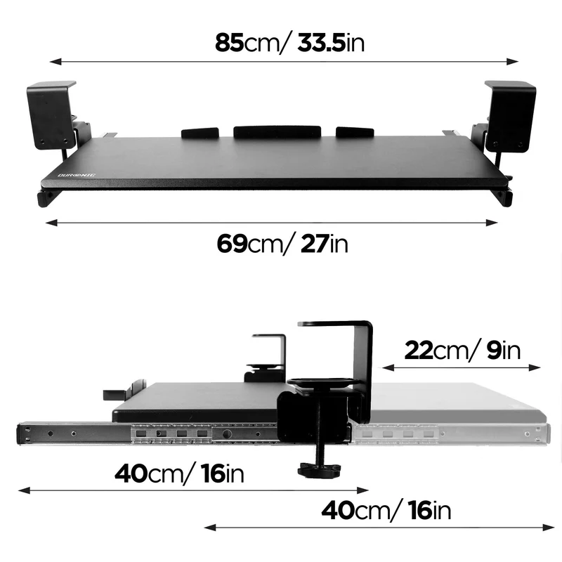 Duronic DKTPX1 Tastaturauszug | Tastaturschublade 68 cm breit 28 cm lang | Tastaturhalterung mit Klemmen | Mit Kabelführung | Tastaturablage für Keyboard und Maus | Erweiterung für Schreibtisch