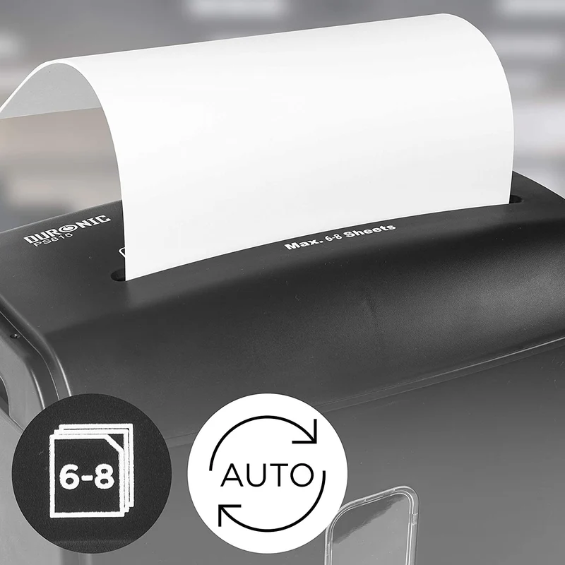 Duronic PS815 Aktenvernichter, Schredder mit Sicherheitsstufe P4, Reißwolf für Büro und Home-Office, Zerkleinerer für 6-8 Blatt Papier, 15 Liter