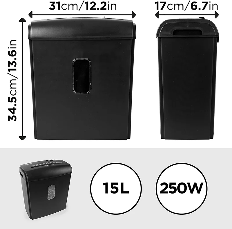 Duronic PS815 Aktenvernichter, Schredder mit Sicherheitsstufe P4, Reißwolf für Büro und Home-Office, Zerkleinerer für 6-8 Blatt Papier, 15 Liter