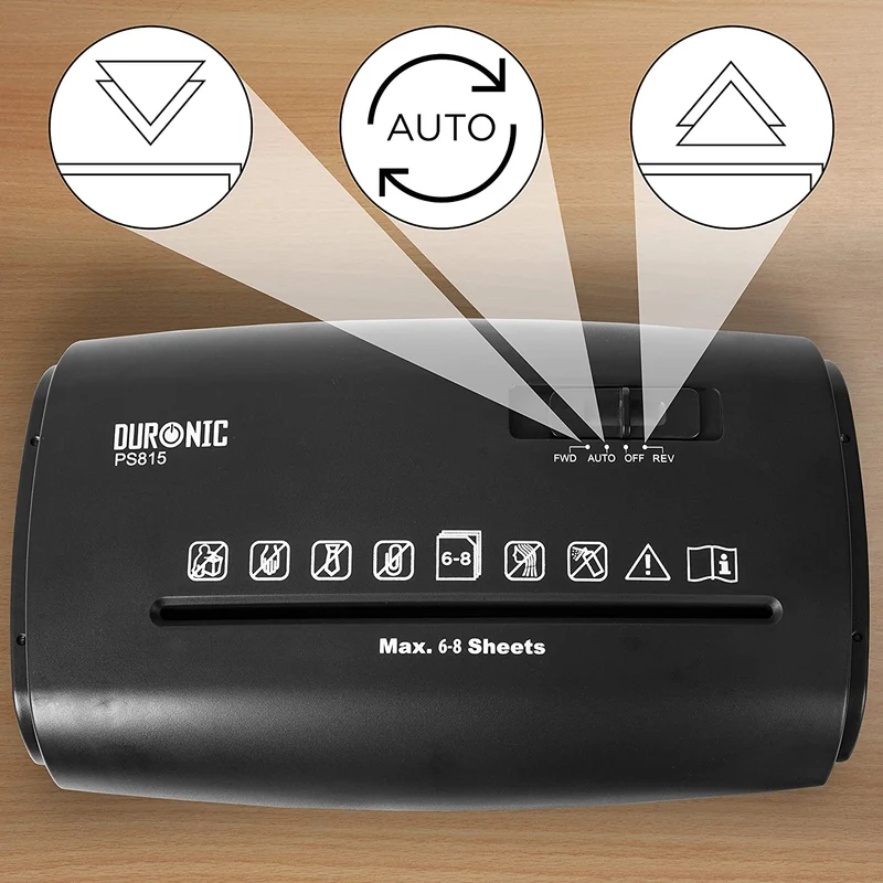 Duronic PS815 Aktenvernichter, Schredder mit Sicherheitsstufe P4, Reißwolf für Büro und Home-Office, Zerkleinerer für 6-8 Blatt Papier, 15 Liter