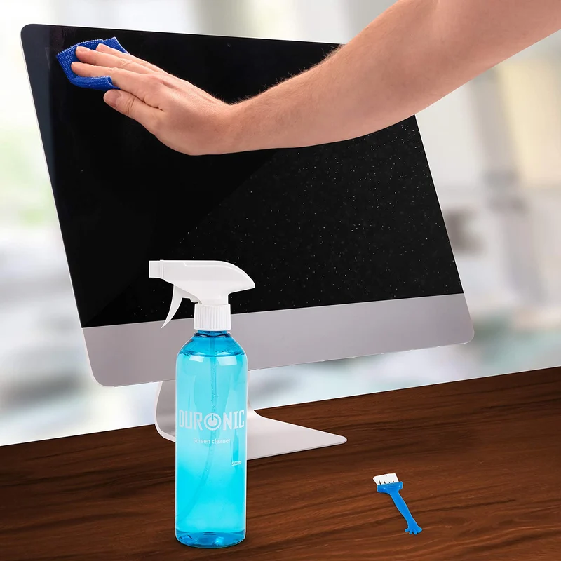 Duronic SCK103 Spray Bildschirmreiniger mit Mikrofasertuch und Bürste | 500 ml Displayreiniger für Monitore, Smartphones und Tablets | Screen Cleaner für LCD und OLED | Auch als Glasreiniger geeignet