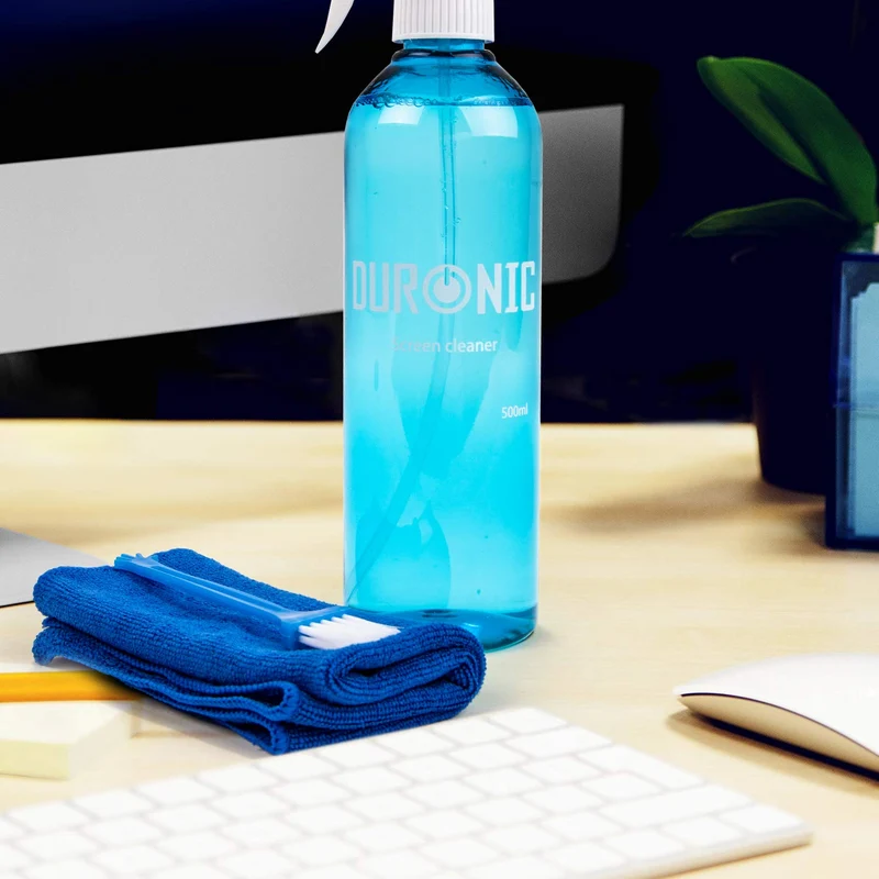 Duronic SCK103 Spray Bildschirmreiniger mit Mikrofasertuch und Bürste | 500 ml Displayreiniger für Monitore, Smartphones und Tablets | Screen Cleaner für LCD und OLED | Auch als Glasreiniger geeignet