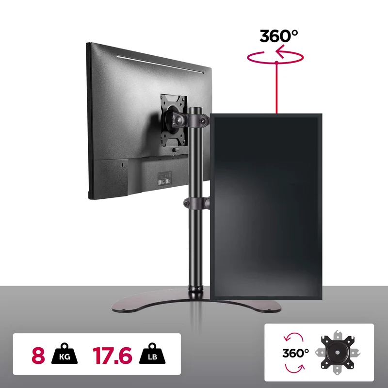 Duronic DM15D1 Monitorfuß | Standfuß für 13-32 Zoll Bildschirm | Höhenverstellbar | 8kg Belastbarkeit | VESA 75/100 | Neigungswinkel (-) 15° | Drehbar um 360° | Monitorständer aus Stahl | Pivot