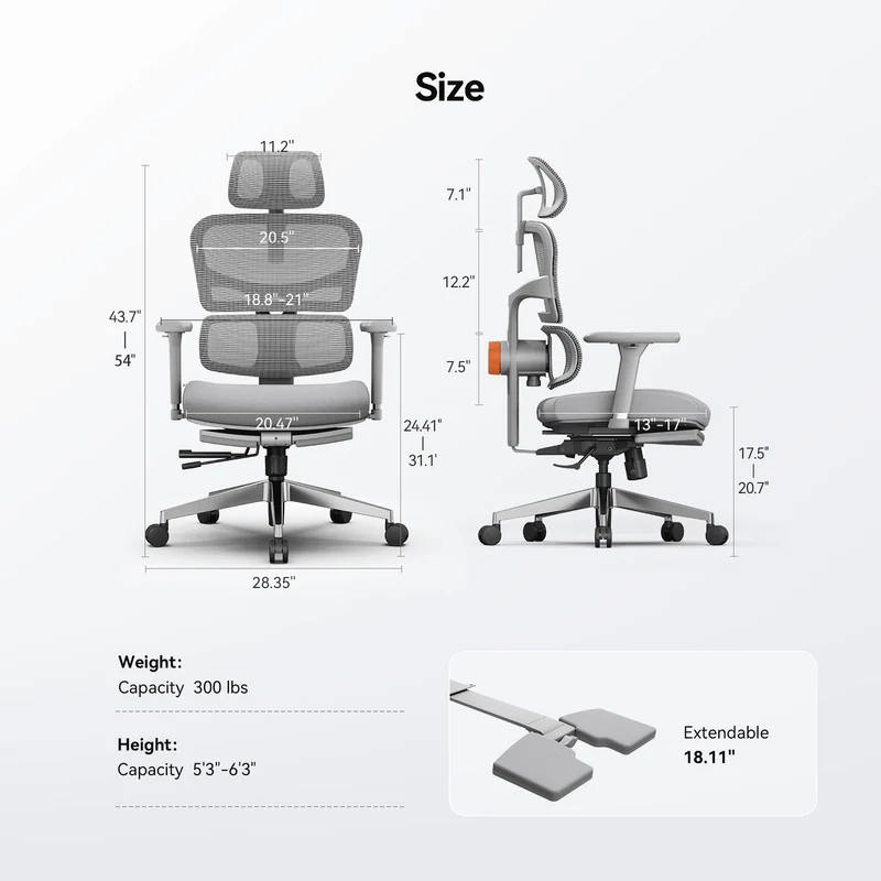 NEWTRAL NT002 Ergonomic Office Chair with Laptop Table-Grey