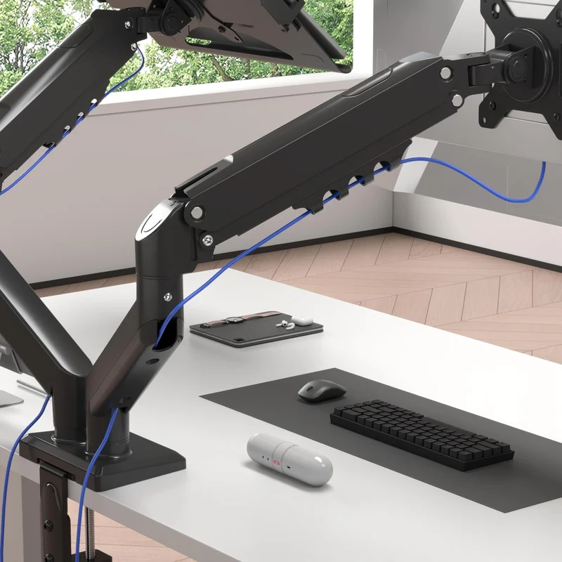 Duronic DM6AL1 Dual Monitorhalterung mit Gasfeder, Monitorarme schwenkbar neigbar drehbar für 32 Zoll Monitor und Laptop, VESA 75/100, Tischhalterung